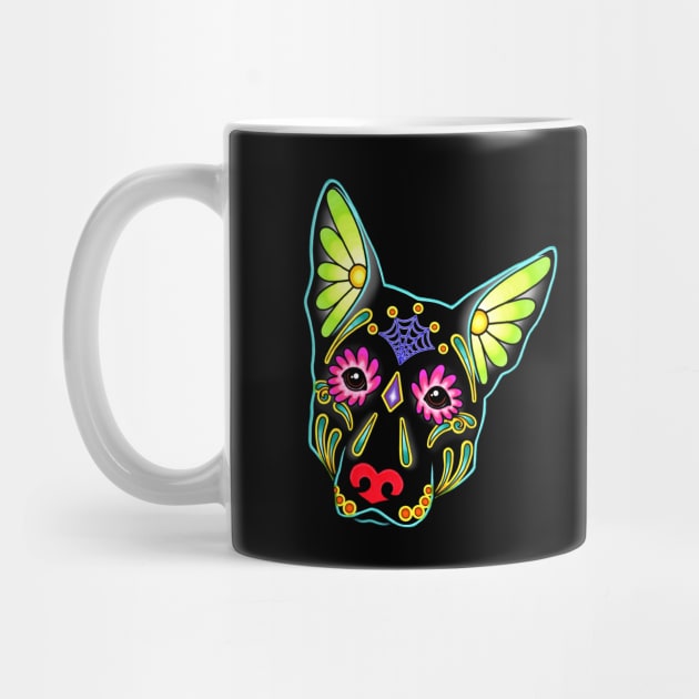 German Shepherd in Black - Day of the Dead Sugar Skull Dog by prettyinink